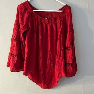 Red Over the Shoulder Light Weight Long Sleeve Shirt